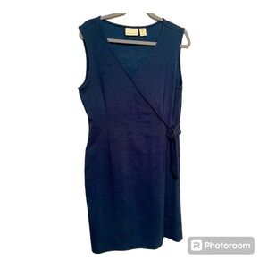 Cynthia Rowley Faux Wrap Sleeveless V-Neck Buckle Navy Blue Dress Size Large